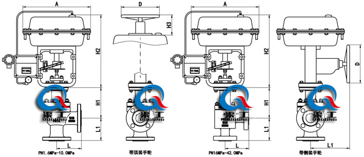 氣動角式調(diào)節(jié)閥 外形尺寸圖